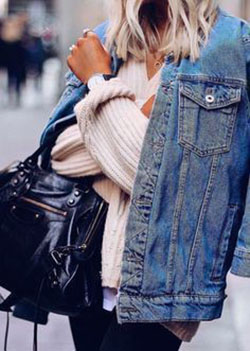 Ideas de ropa con chaqueta de jean, chaqueta, jeans.: Trajes De Mezclilla,  chaqueta de jean,  cuello polo,  Estilo callejero  
