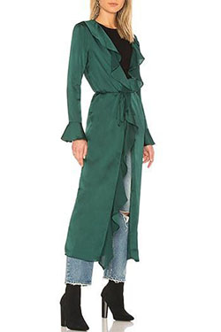 Ideas de ropa verde con vestido, ropa de abrigo, gabardina: gabardina,  Ideas de atuendos de kimono,  Vestido verde,  vestido de día  