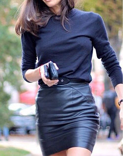 Barbara martelo con falda de cuero: Falda de tubo,  Traje de camiseta,  Traje negro,  Estilo callejero,  Traje De Mini Falda  