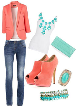Outfit diseñador zapatos coral outfit pantalones slim fit, blazer coral: Outfit Turquesa Y Naranja,  Atuendos Naranjas  