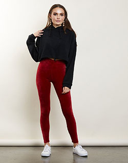 Leggings de terciopelo rojo de talle alto: Trajes De Legging,  Lindo traje de mallas,  polainas rojas  