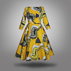 Traje estilo jurk afrikaanse estampado estampados de cera africana, vestidos casuales: Atuendos Informales,  Diseño de vestuario,  vestido de día,  Vestidos Roora,  traje amarillo,  Impresiones de cera africanas  
