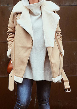 Chaqueta de piel de cordero de Zara: gabardina,  trajes de invierno,  Traje Beige Y Blanco  
