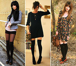 Lindos outfits con medias hasta la rodilla: Traje negro,  Hasta la rodilla,  calcetines de vestir,  Bota hasta la rodilla,  Calcetines hasta el muslo  