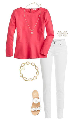 Combinación de color blanco y rosa con pantalones, jeans.: Traje Blanco Y Rosa,  Tops peplo  