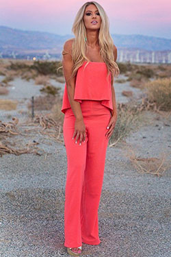 Combinación de color coral y rosa con pelele, pantalón: traje de mameluco,  modelo,  Atuendos Naranjas,  Conjunto Coral Y Rosa  