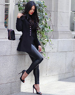 outfit color negro, debes probar con leggins, fotografía para niña, foto de piernas: polainas negras,  Trajes de fiesta con estilo  