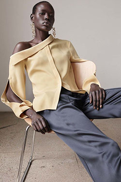 Color outfit ideas 2020 con seda: Fotografía de moda,  blogger de moda,  modelo,  Semana de la Moda,  Top de un hombro,  Silvia Millstein  
