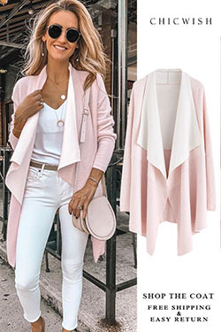 Conjunto de color blanco y rosa con suéter, chaqueta, blazer.: Traje Blanco Y Rosa,  Conjuntos de cárdigan 2020  