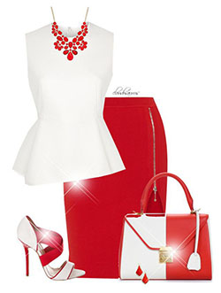 Ideas de color blanco y rojo con vestido de cóctel, vestido tubo, vestido tubo: vestidos de coctel,  Envoltura,  Diseñador de ropa,  Traje Blanco Y Rojo,  Tops peplo  