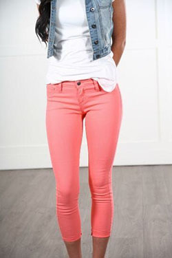 Outfit ideas outfit jeans coral slim fit pantalones, ropa casual: Atuendos Naranjas,  Traje Naranja Y Coral  