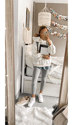 Conjunto de polainas grises de combinación de colores, ropa casual: Traje Beige Y Blanco,  Sudaderas con capucha para niñas  