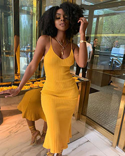 Conjuntos de verano niña negra amarillo: Vestido amoldeado al cuerpo,  modelo,  vestido largo,  traje amarillo  