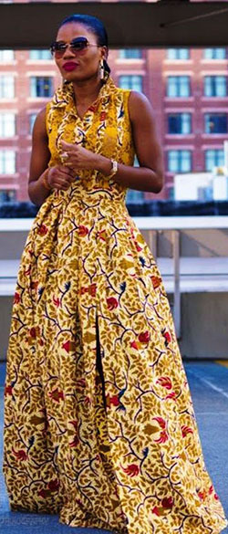Hermosas ideas de ropa, diseños africanos, vestidos, estampados de cera africana, diseño de moda.: Fotografía de moda,  modelo,  vestido largo,  Vestidos Roora,  traje amarillo,  Impresiones de cera africanas  