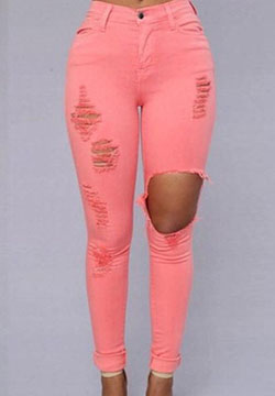 Ideas de atuendos de color rosa 2020 con jeans rotos, ropa deportiva, pantalones: Pantalones rasgados,  Traje rosa,  Atuendos Naranjas  