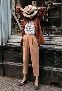 Pantalón sastre mujer vintage: Ropa vintage,  gabardina,  Traje de camiseta,  Pantalones capri,  Estilo callejero,  boho chic,  Traje Marrón  