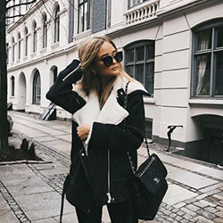 Conjunto de color blanco y negro con chaqueta, blazer, jeans: trajes de invierno,  Estilo callejero,  Traje Blanco Y Negro  