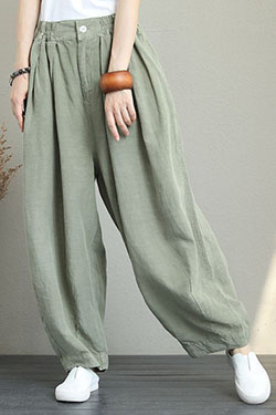 Pantalón ancho mujer lino holgado: Pantalones activos,  Traje Caqui,  Pantalones de traje,  Pantalones holgados  
