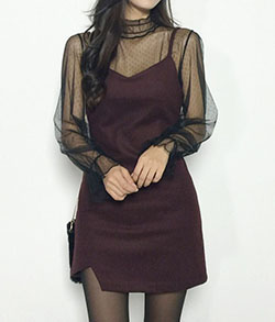 Vestido formal ootd coreano pequeño vestido negro, vestido de noche: trajes de fiesta,  Vestido de noche,  Traje Granate Y Marrón,  Vestidos transparentes  