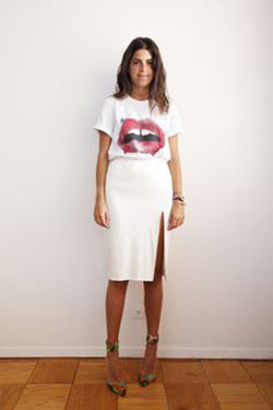 Look de falda lápiz blanca: top corto,  Falda de tubo,  Traje de camiseta,  Traje Blanco Y Rosa  