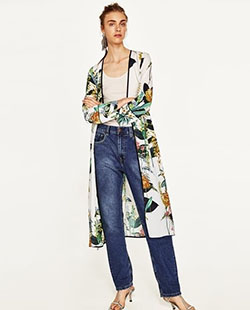 Patrón de kimono largo, modelo de moda, kimono largo: modelo,  kimono largo,  Combinación de jeans y kurti  
