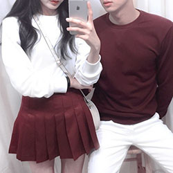Ideas de vestimenta de pareja coreana, idioma coreano, cabello largo.: Pelo largo,  Trajes de pareja a juego,  Traje Blanco Y Rosa  