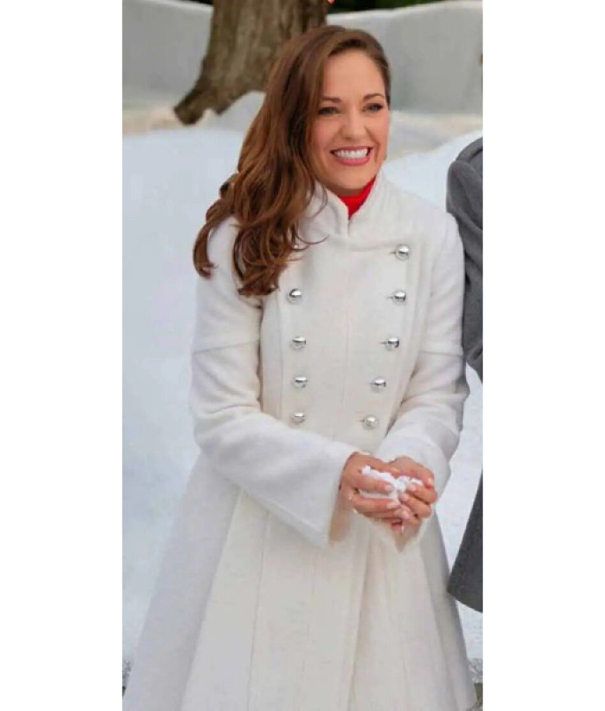 Laura Osnes One Royal Holiday Anna Abrigo de lana blanco: 