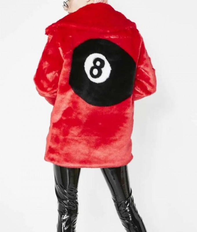Chaqueta de piel sintética roja con logotipo de 8 Ball para mujer: 
