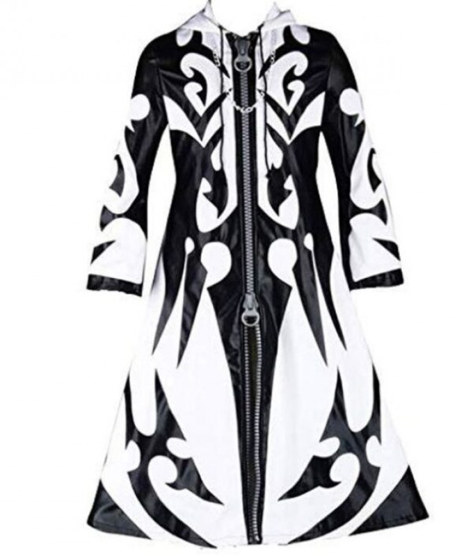 Kingdom Hearts Xemnas abrigo largo de cuero blanco y negro: 