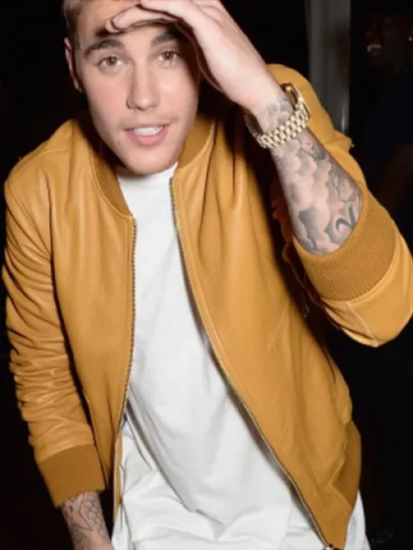 Justin Bieber Brown Varsity Bomber chaqueta de cuero: 