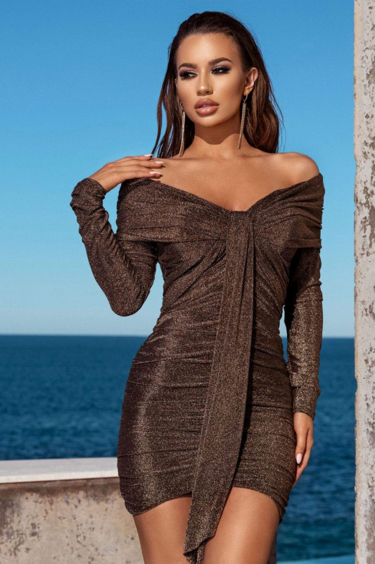 Vestido midi de manga larga con falda lápiz delgada y cuello en V: 
