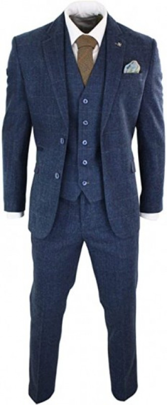 Traje azul de tres piezas ajustado para hombre en tejido de traje: 