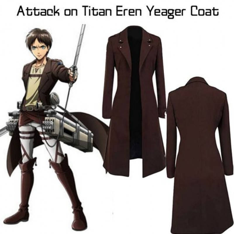 Eren Yeager Attack on Titan abrigo largo de lana marrón: 