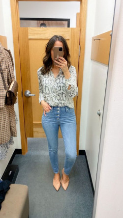 Vestido de Instagram con blusa, jeans, trajes de vestidos de trabajo de primavera.: Traje de trabajo  