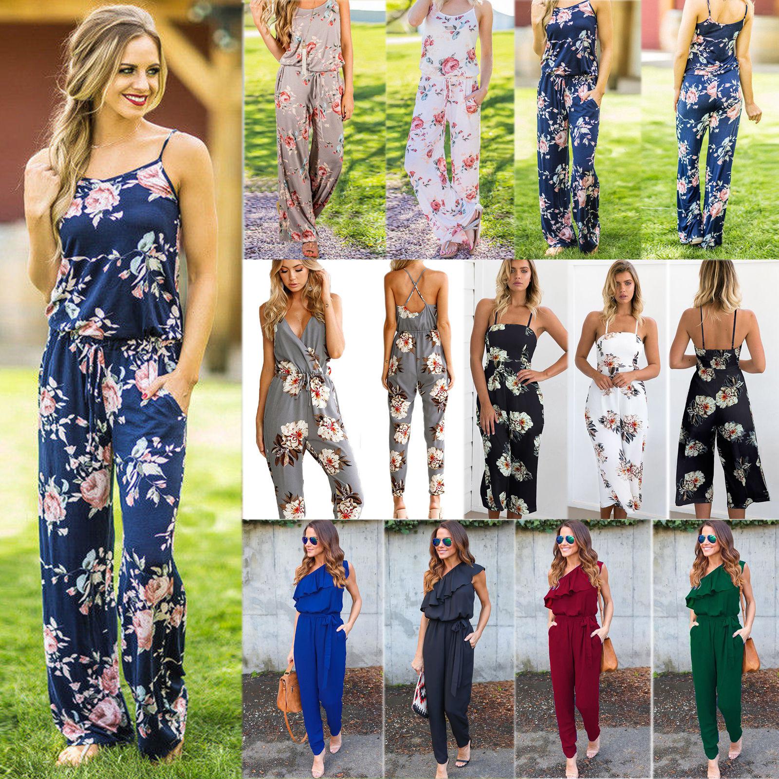 Mujer Floral Clubwear Summer Playsuit Bodycon Party Jumpsuit Mameluco Pantalones: 
