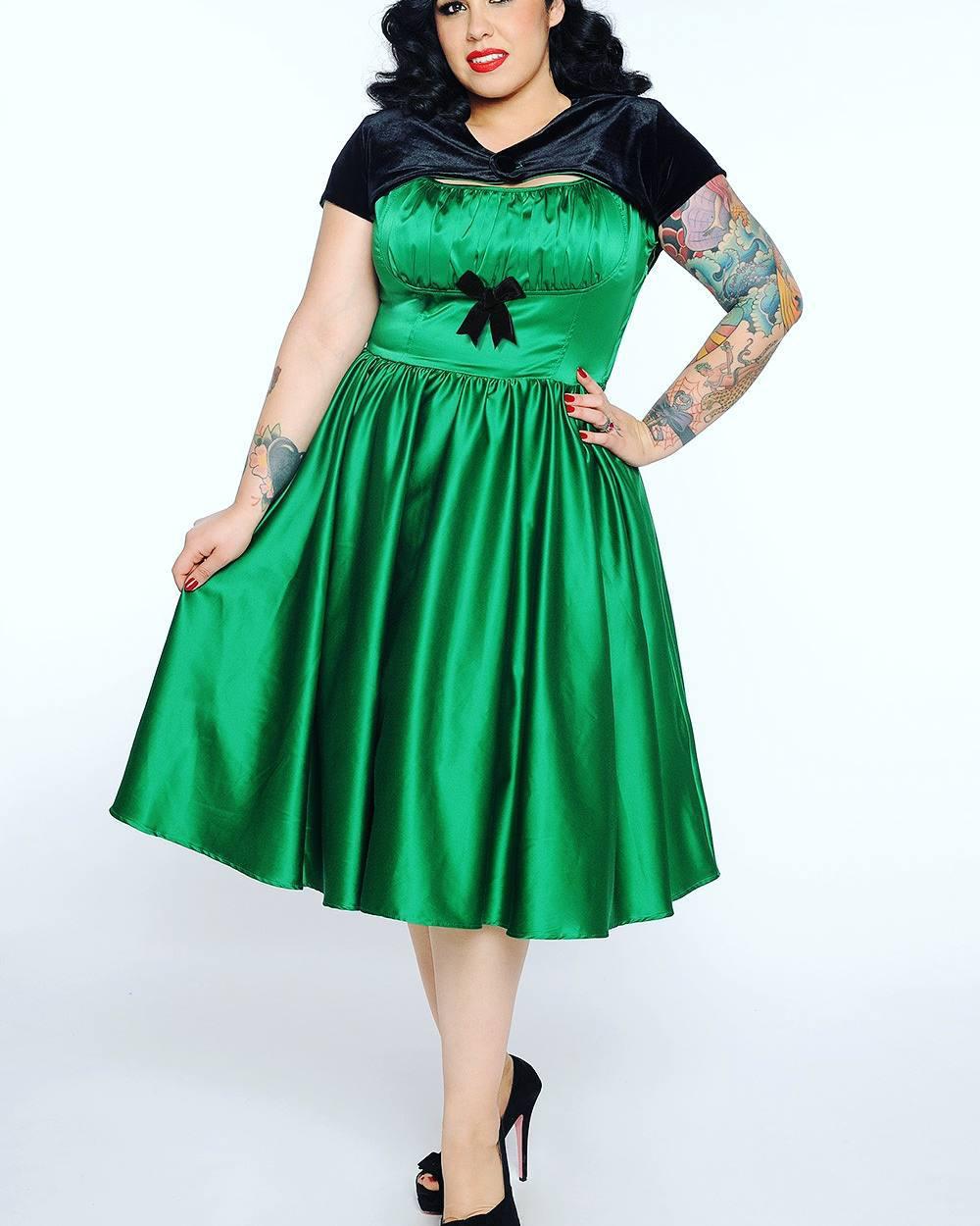 Ropa vintage, modelo de talla grande - moda, vestido, ropa, modelo: traje de talla grande,  Vestido verde  