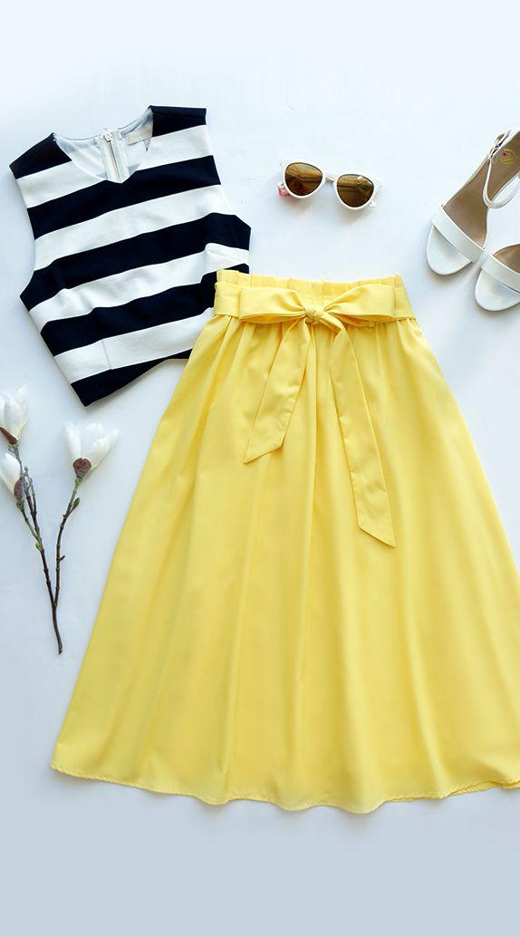 Vestidos de invitada boda verano 2018: Do Or Tie Falda midi amarillo canario