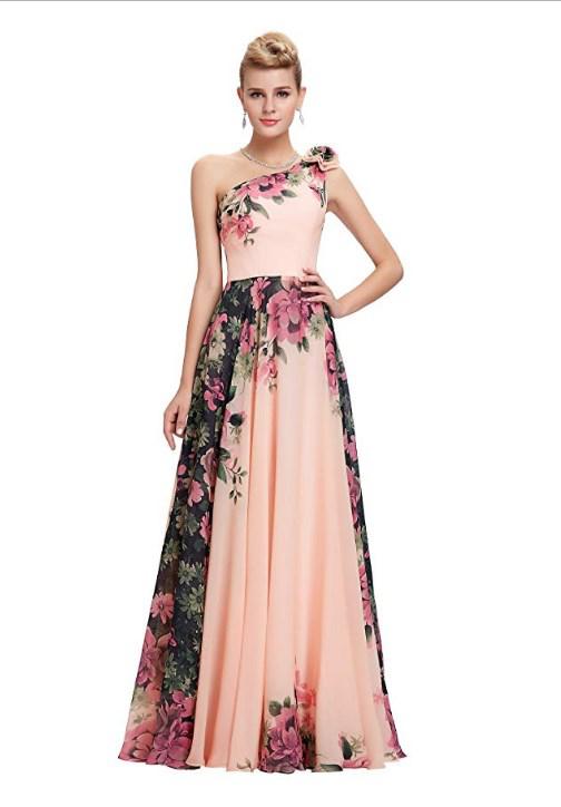 GRACE KARIN Vestido de fiesta de gasa elegante con estampado floral para mujer (multicolor): Trajes Florales,  Vestidos de gasa  