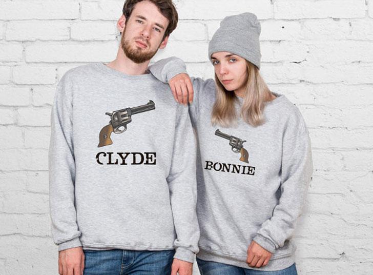 Traje casual de invierno a juego para parejas: suéteres a juego de Bonnie y Clyde: Traje de invierno informal  