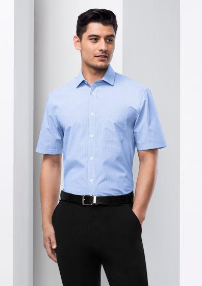 BIZ COLLECTION Camisa de manga corta Euro para hombre S812MS: Camisa de hombre,  camisa manga corta,  Camisa azul  