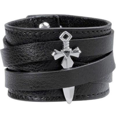 DAGA NEFARIA: pulsera de cuero negro,  elegante pulsera de cuero negro  