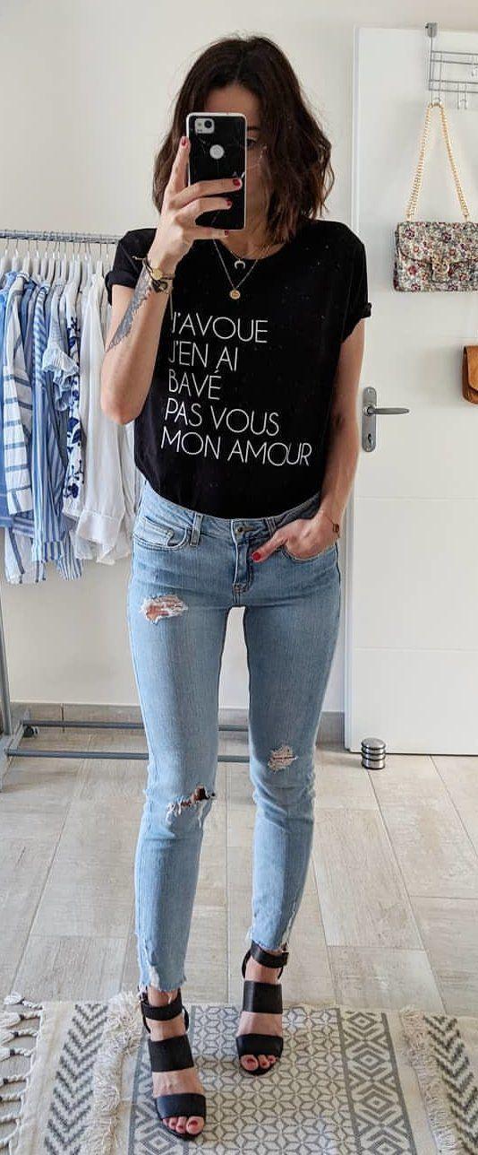 Traje de Primavera Pantalones ajustados, Jeans Moda: Atuendos Informales,  camisas  