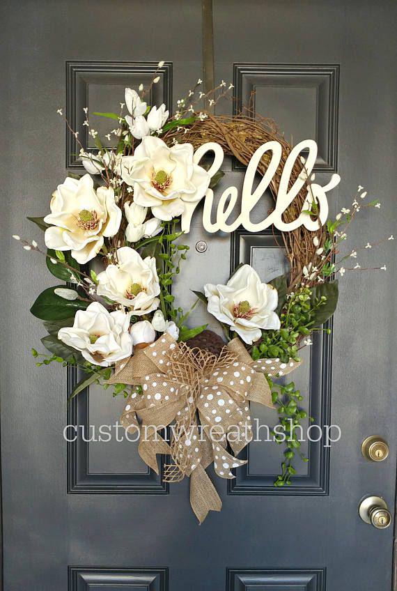Adornos para puertas de entrada: día de Navidad,  Decoración navideña,  Ramo de flores,  Diseño floral,  Flor artificial,  Magnolia elegante  