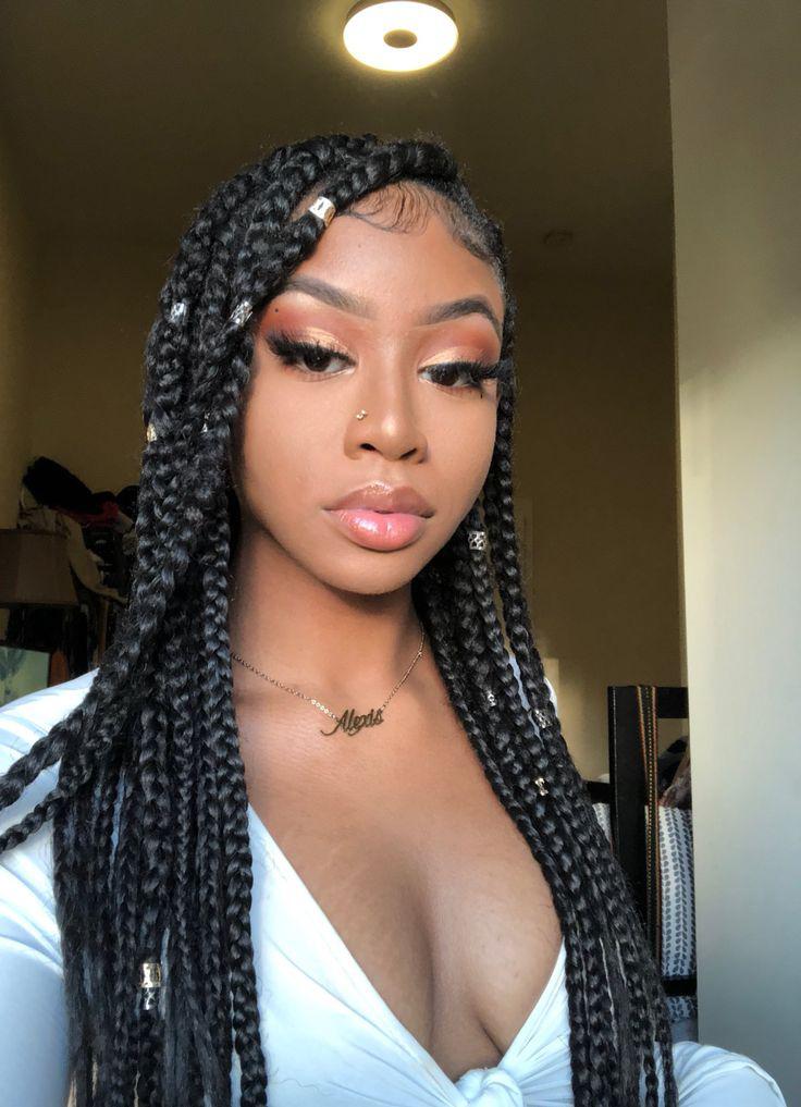 Black Girl Box trenzas, cabello con textura afro: Peluca de encaje,  Pelo largo,  Ideas de peinado,  lindas chicas negras  