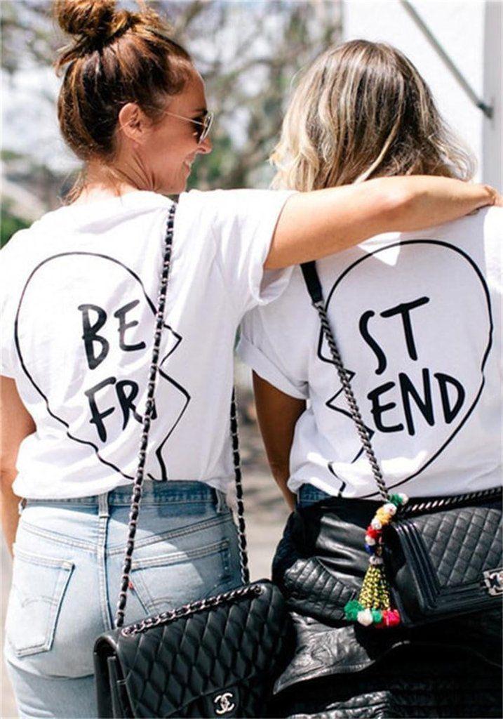 Camiseta estampada de Best Friends Matching outfit,: Trajes a juego de mejores amigos,  Camiseta estampada,  Camisas de amigos,  Trajes de mejores amigas,  Traje de camiseta  