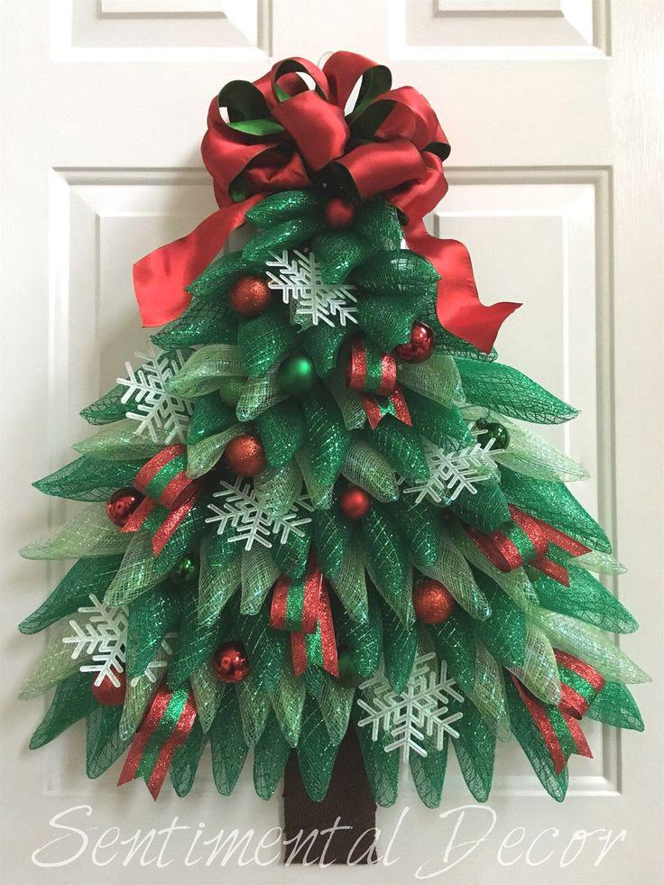 Deco Mesh, decoración navideña: árbol de Navidad,  Decoración navideña,  Decoración navideña,  Malla decorativa,  ideas para coronas,  Coronas De Otoño  