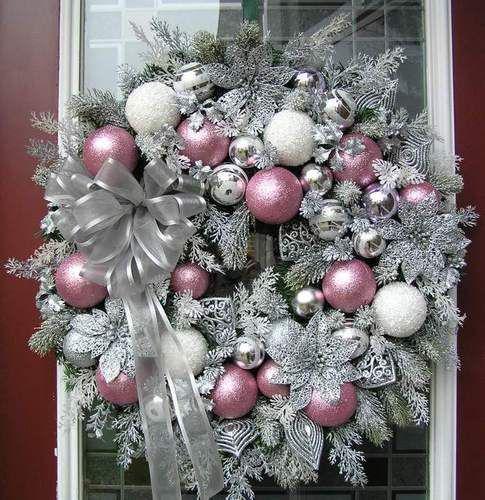 corona de navidad blanca y rosa: día de Navidad,  árbol de Navidad,  Decoración navideña,  Decoración navideña,  coronas de navidad  