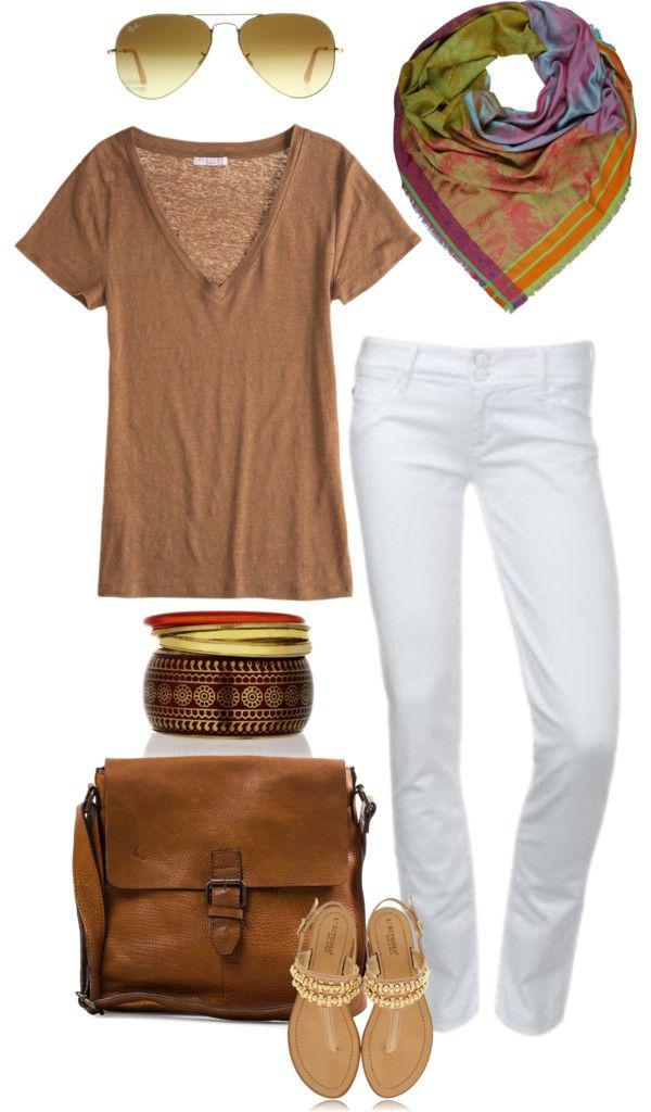 Ropa casual de verano de Polyvore, pantalones ajustados: Ideas de ropa,  Trajes de verano de Polyvore,  Camisa Blanca,  Traje de camiseta  