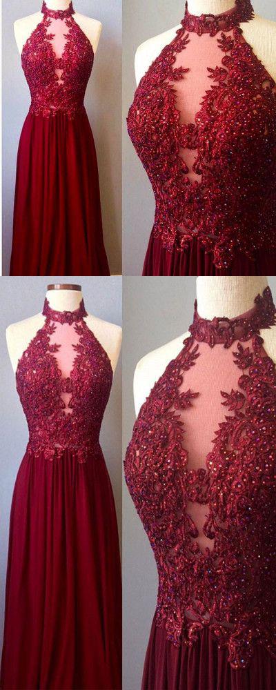 Borgoña gasa vestidos de fiesta largos apliques de encaje sexy vestido de fiesta, vino rojo Forma...: vestido de noche  