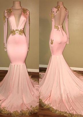Solo $ 169: vestido de fiesta de sirena rosa de manga larga de 27dress.com. Envío gratis, ...: 